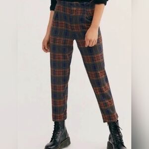 Free People Checkered Ankle Pants - Blue and Brown